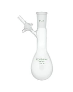 Chemglass Flask, Reaction, 25ml, Airfree, 14/20 Joint, 2mm Glass Stopcock, 1/EA