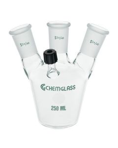 Chemglass 125mL 4-Neck European Flask, 1-CN 14/20Outer, 2-SN 14/20 Outer Angled 20°