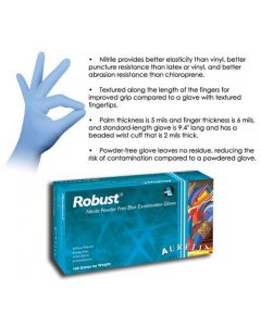 Chemglass Life Sciences Cg-1790-R02 Gloves, Small, 9.4 In L, Beaded Wrist Cuff, Nitrile Glove