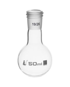 Eisco Labs Boiling Flask With 19/26 Joint, 50ml Capacity, Round Bottom, Interchangeable Screw