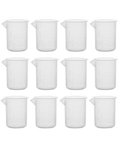 Eisco Labs 12pk Plastic Beakers, 50ml - Polypropylene - Raised Graduations