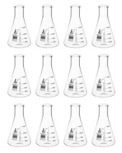 Eisco Labs 12pk Erlenmeyer Flasks, 250ml - Narrow Neck - Borosilicate Glass