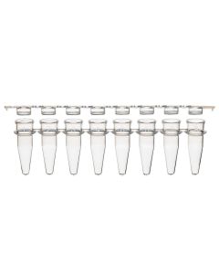 Globe Scientific 0.2mL 8-Strip Tubes, with Separate 8-Strip Clear Flat Caps, Natural