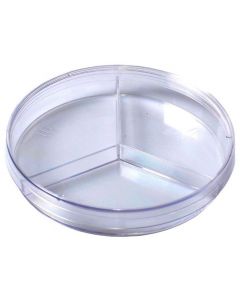 Kord Valmark 100 x 15 mm Tri Section Polystyrene Automation Petri Dish with an ISO Mark Target, Optically Clear, No Rim (case of 500)