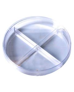 Kord Valmark 100 x 15 mm Quad Section Polystyrene Automation Petri Dish with an ISO Mark Target, Optically Clear, No Rim (case of 500)
