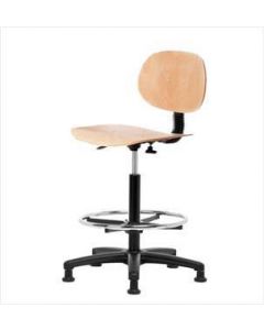 Neta ECOM Wood High Bench Height Chair - Nylon Base, Chrome Foot
