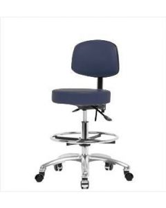 Neta ECOM Vinyl Medium Bench Height Stool With Back - Chrome Base