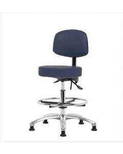 Neta ECOM Vinyl Medium Bench Height Stool With Back - Chrome Base