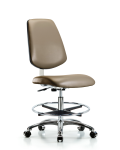 Neta ECOM Erie Polyurethane Chair - Medium Bench Height with Chrome Foot Ring & Casters in Gray Polyurethane