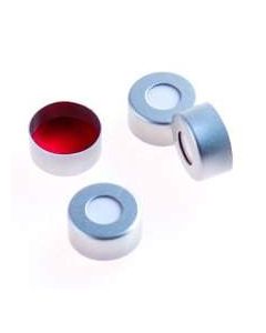 Perkin Elmer 11 mm Pre-Assembled Silver Aluminum Crimp Cap with PTFE/Silicone (Red/White) Septa, 100/pk