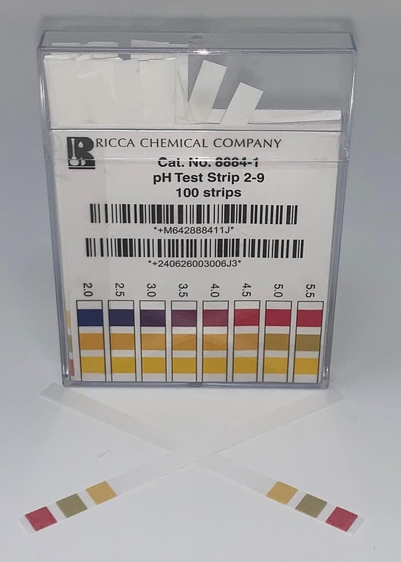 RICCA Ph Test Strips, 2-9, 100/Box Size