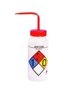 RPI Right-To-Know Safety Wash Bottles, Acetone, Red Cap, 4 Per Case