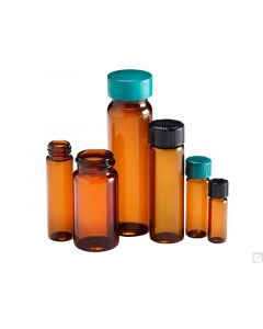 Qorpak 15 x 45mm, 1 Dram Amber Borosilicate Glass Vial w/13-425 Black Phenolic Polyseal Cone Lined Cap