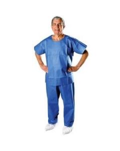 AlphaPro Scrub Shirt, Dark Blue, Long Sleeve, Round Neck, Banded, Size MED